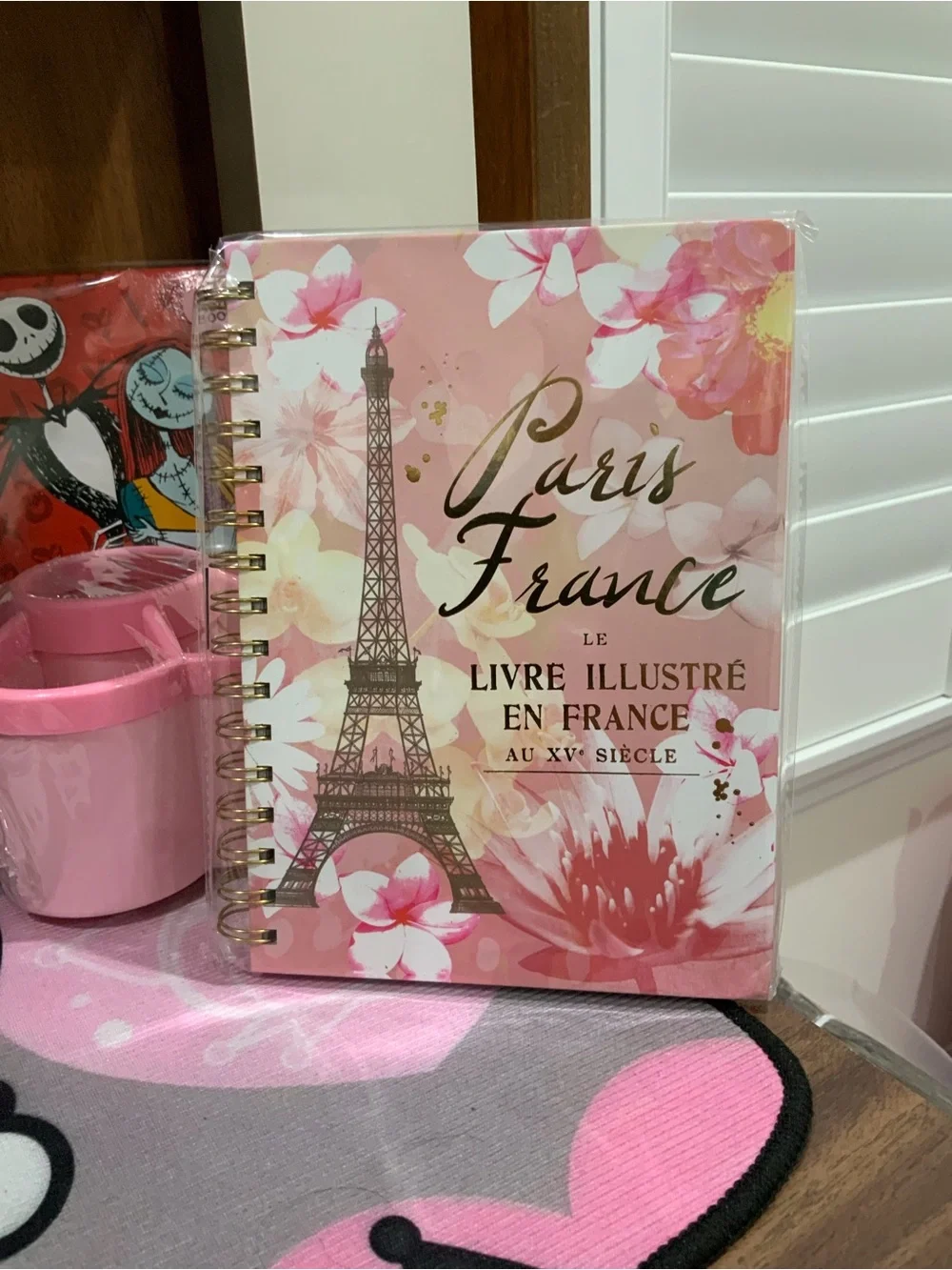 Paris France Floral Spiral Notebook - Pink